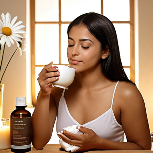 **Image Prompt:** A serene spa scene with a Latina esthetician enjoying a chamomile tea break, surrounded by aromatherapy diffusers and soft lighting. Focus on self-care and relaxation. Include elements representing "Autocuidado."