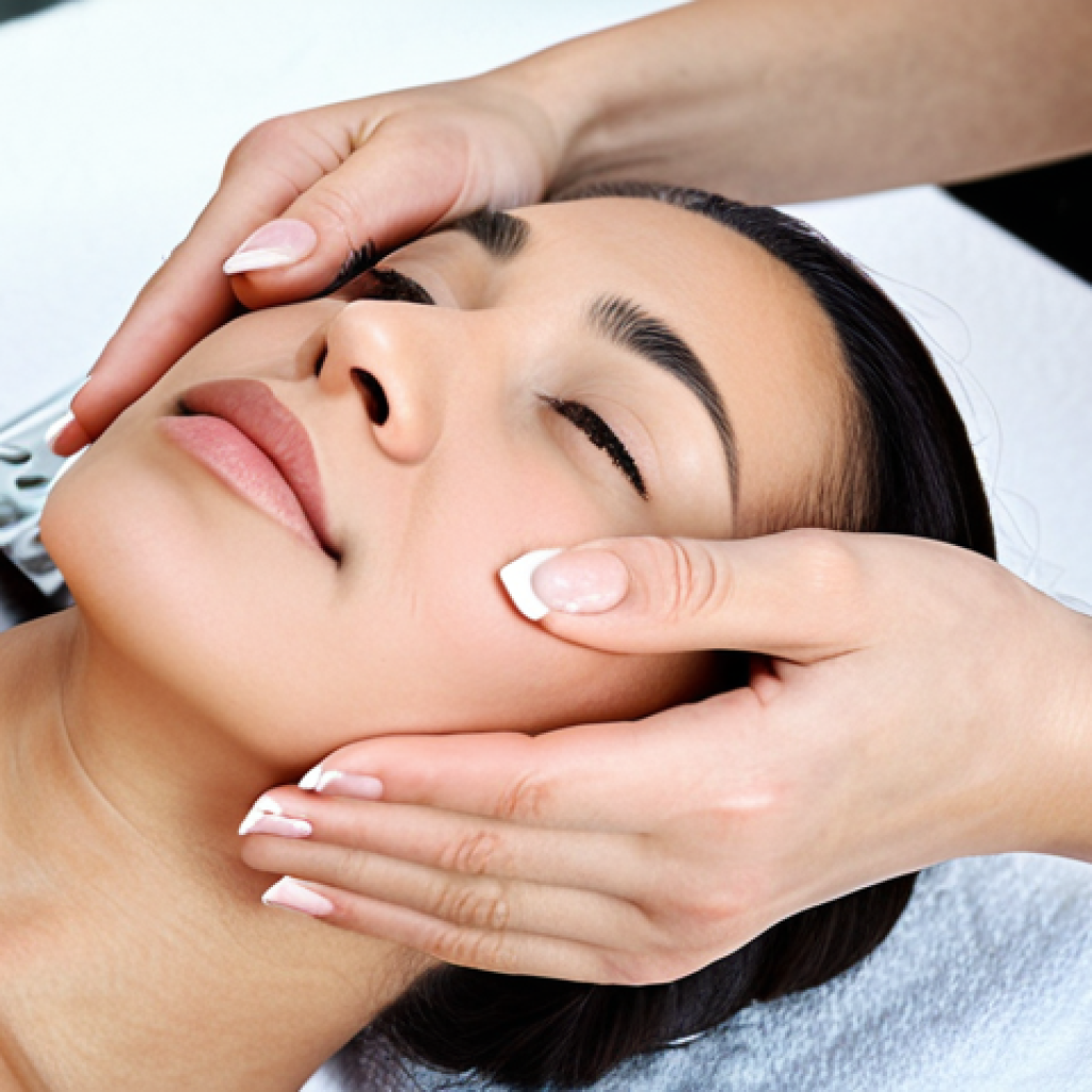Professional Esthetician Extracting Comedones** A skilled esthetician in a clean, modern spa setting, carefully extracting a comedone from a client's face. Focus on the esthetician's focused expression and gentle touch. The client is relaxed and comfortable. Fully clothed, appropriate content, safe for work, professional, perfect anatomy, correct proportions, natural pose, well-formed hands, proper finger count, natural body proportions, modest attire. **