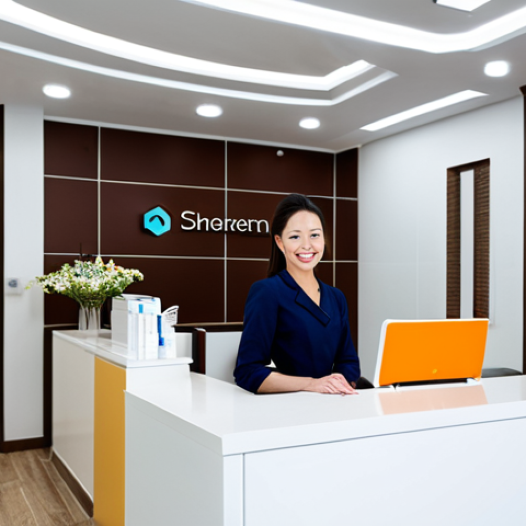 피부관리 클리닉 개업 사례 - Modern Skin Clinic Reception** "A brightly lit, modern skin clinic reception area with comfortable ...