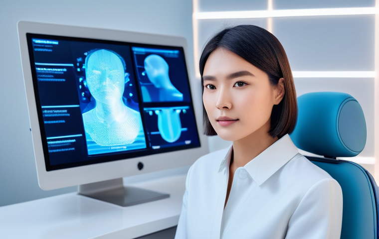 피부관리 고객 서비스에서의 프라이버시 보호 - **Prompt 1: AI-Powered Personalized Skin Analysis in a Modern Clinic** A sophisticated 30-year-o...