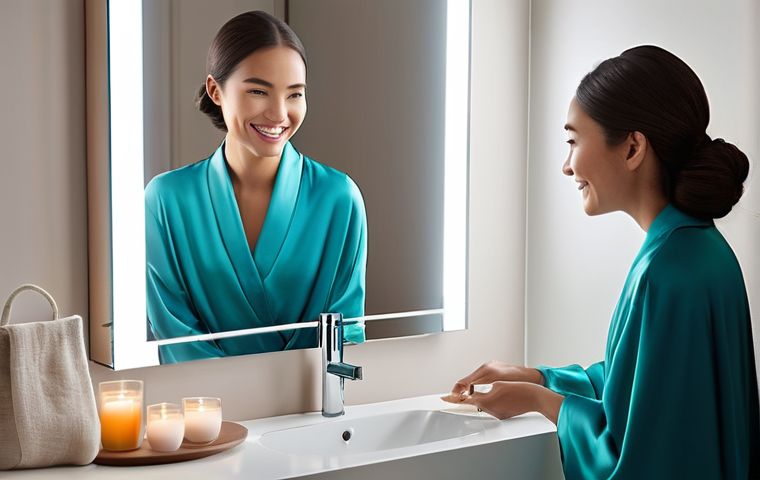 피부관리 고객 서비스에서의 프라이버시 보호 - **Prompt 2: Empowered Consumer Reviewing Privacy Settings on a Tablet** A determined and confide...