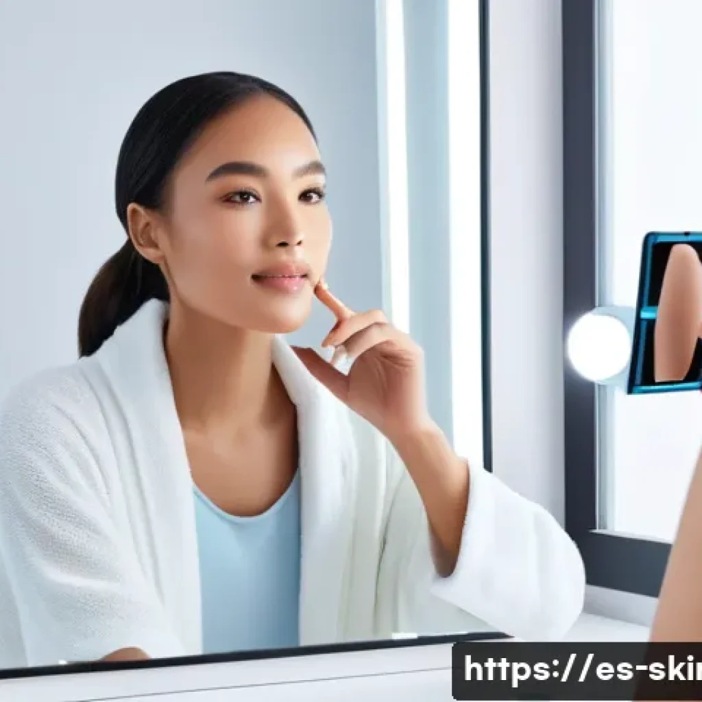 피부관리 고객별 데이터 분석 및 활용 - **Prompt:** A diverse young adult (20s-30s) with clear, healthy skin, dressed in elegant, comfortabl...