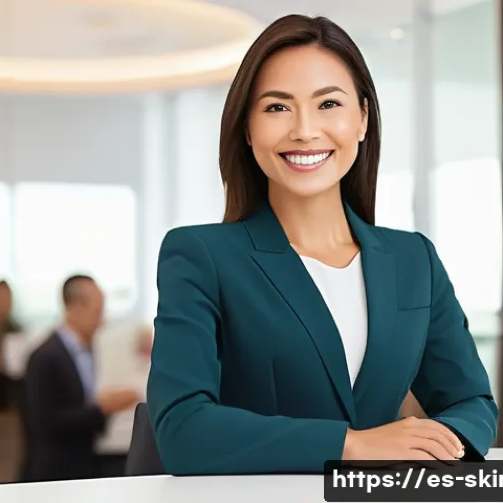 피부관리사로서의 명함 제작 및 네트워킹 - **Prompt:** A vibrant, professional female aesthetician, dressed in a sleek, modern business casual ...