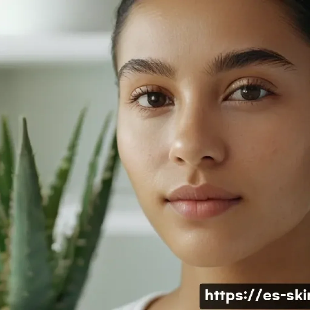 피부관리사의 피부 타입별 추천 사례 - A detailed close-up portrait of a young Hispanic woman with combination skin, highlighting her natur...