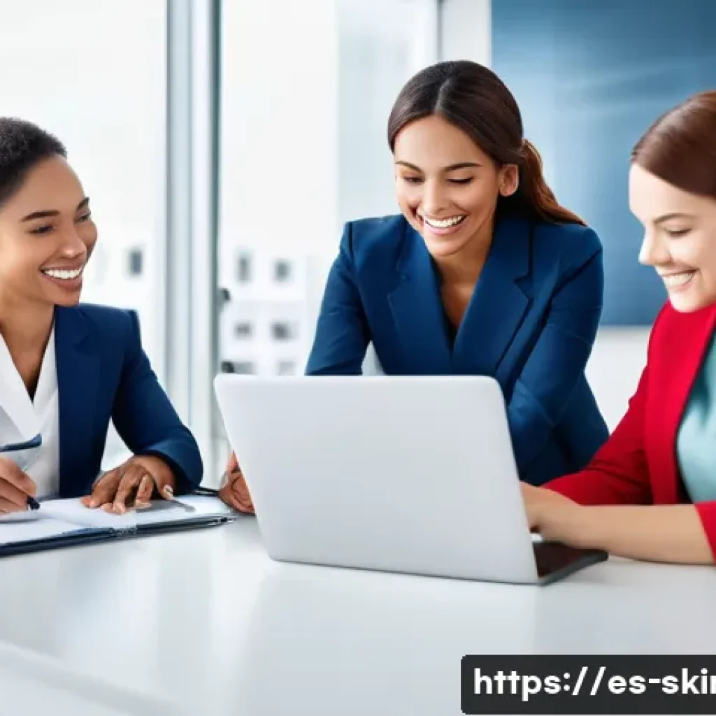 피부관리 클리닉에서의 조직문화 이해 - A modern skincare clinic team engaged in open communication: diverse professionals including dermato...