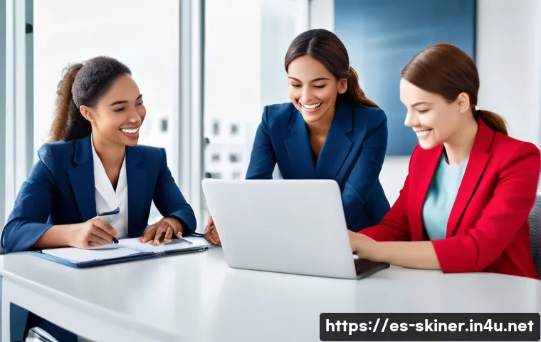 피부관리 클리닉에서의 조직문화 이해 - A modern skincare clinic team engaged in open communication: diverse professionals including dermato...