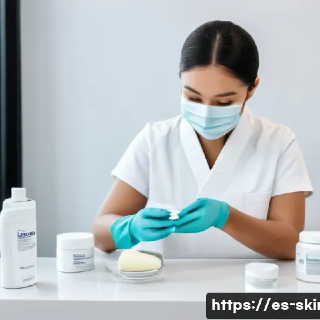 피부관리사 실기 시험 꿀팁 - A clean and well-organized skincare treatment workspace set in a bright, modern room with natural li...