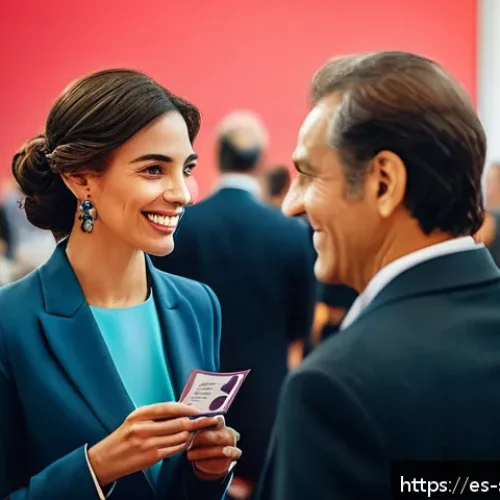 피부관리사 네트워킹 팁 - A vibrant professional networking event set in a modern conference hall in Spain, featuring a divers...
